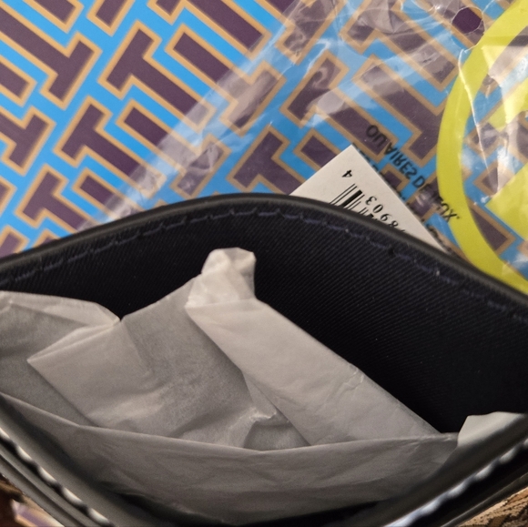 💫 Tory Burch: Robinson Leather Basketweave Print Card/Coin Case - Picture 4 of 6